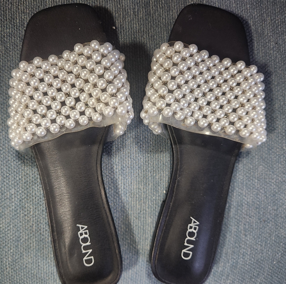 Abound Black Slide Mules with Pearl Beaded Straps